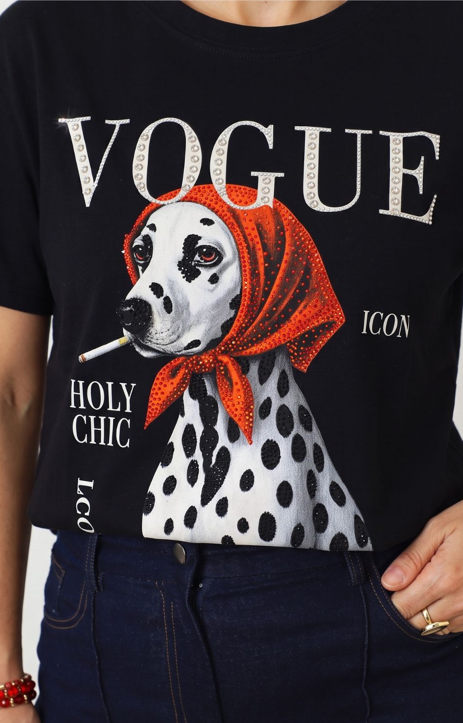 Blusa negra con estampado de dálmata