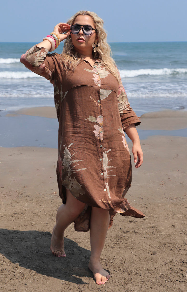 V*3-26*MEO  MELI*NV-1579*CAFE - VESTIDO LARGO CURVY Boutiquemirel 