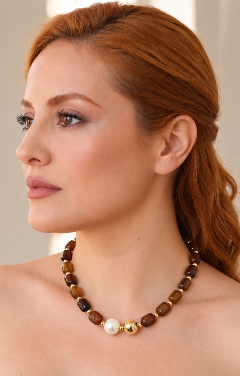 Collar de Piedra Natural Café y Negro