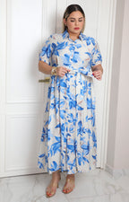 Vestido largo estampado de hojas con lazo