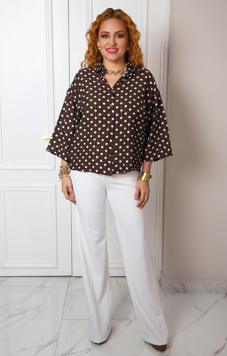 Blusa camisera estampada de puntos