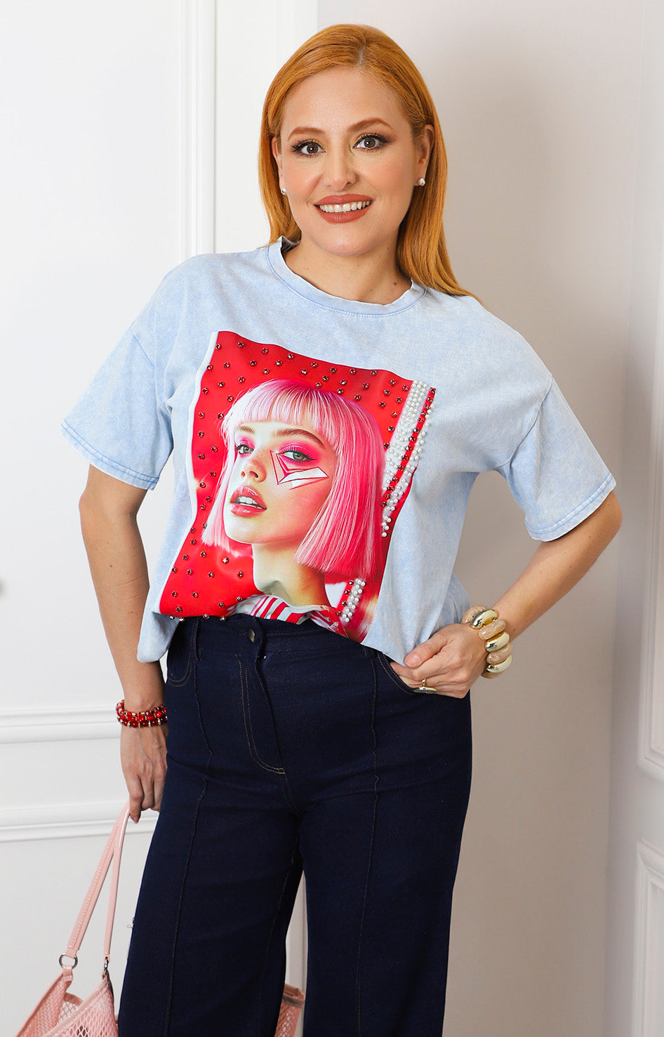 Blusa azul estampada