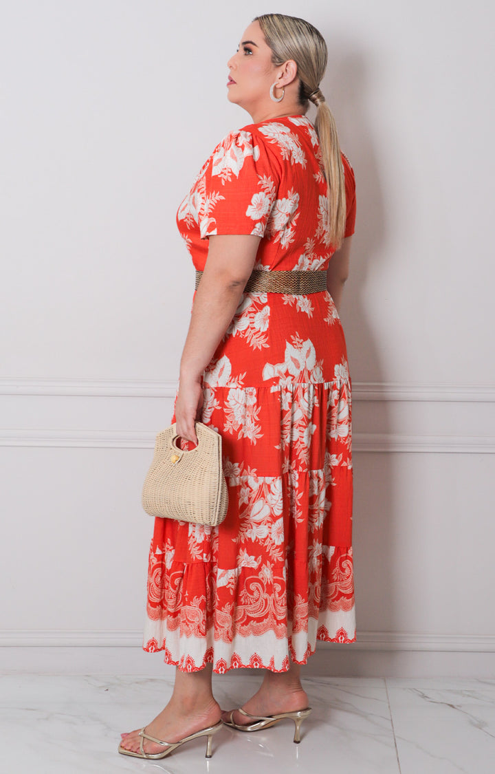 Vestido estampado con cinturón - VESTIDO LARGO CURVY Boutiquemirel 
