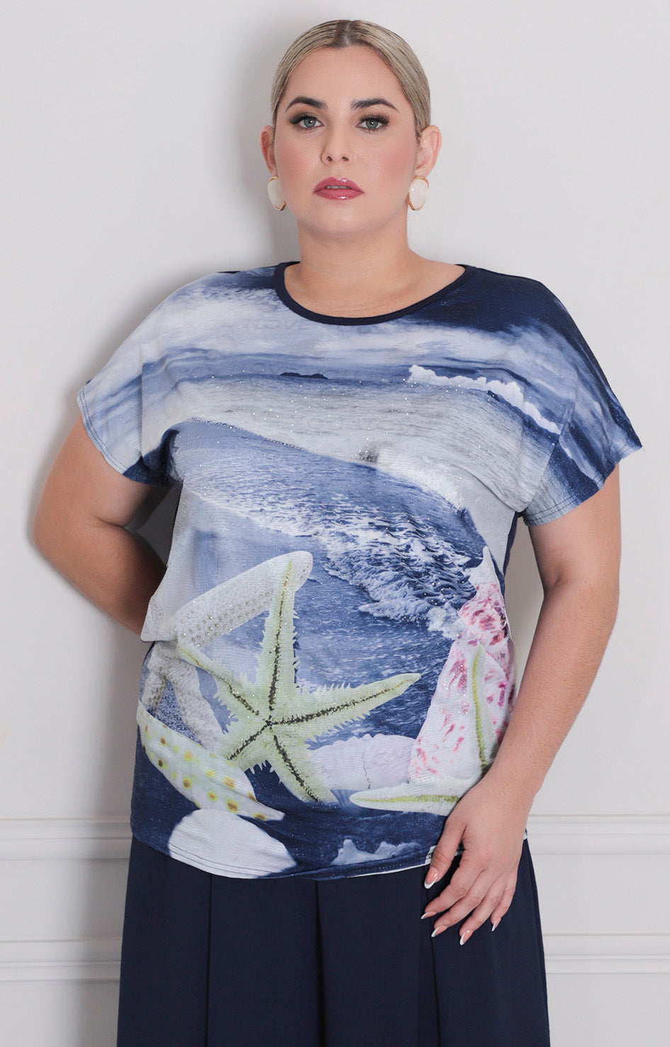 Blusa azul marino estampada - BLUSA CURVY Boutiquemirel 