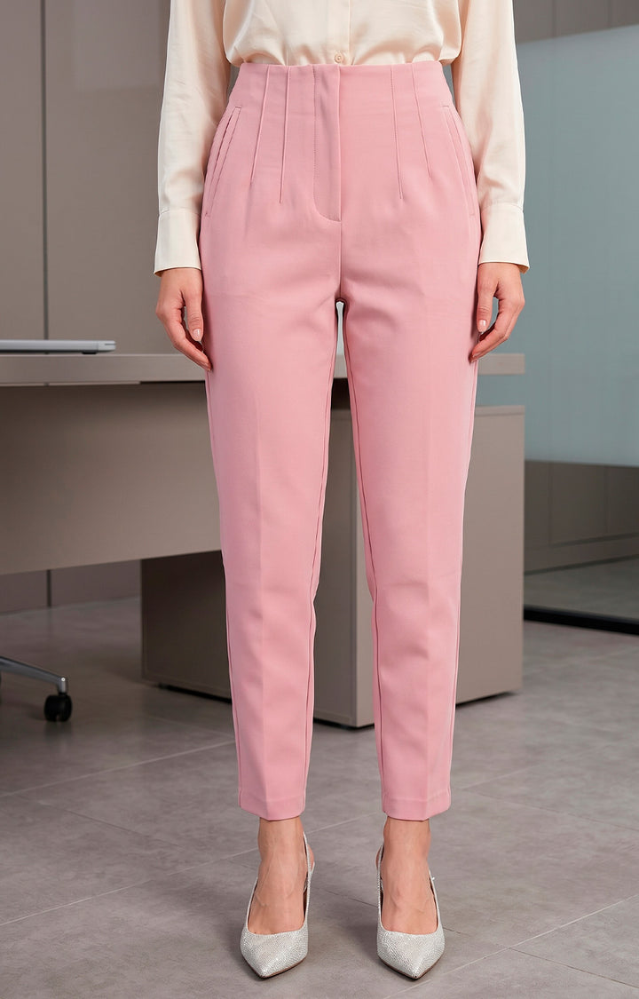 Pantalón rosa recto con pinzas