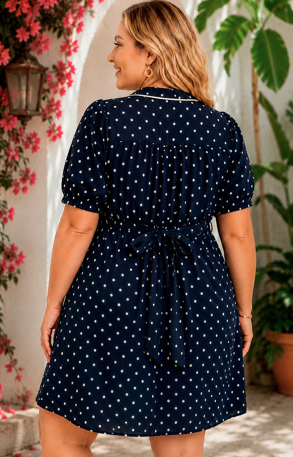 Vestido azul marino polka dots - VESTIDO CORTO CURVY Boutiquemirel 