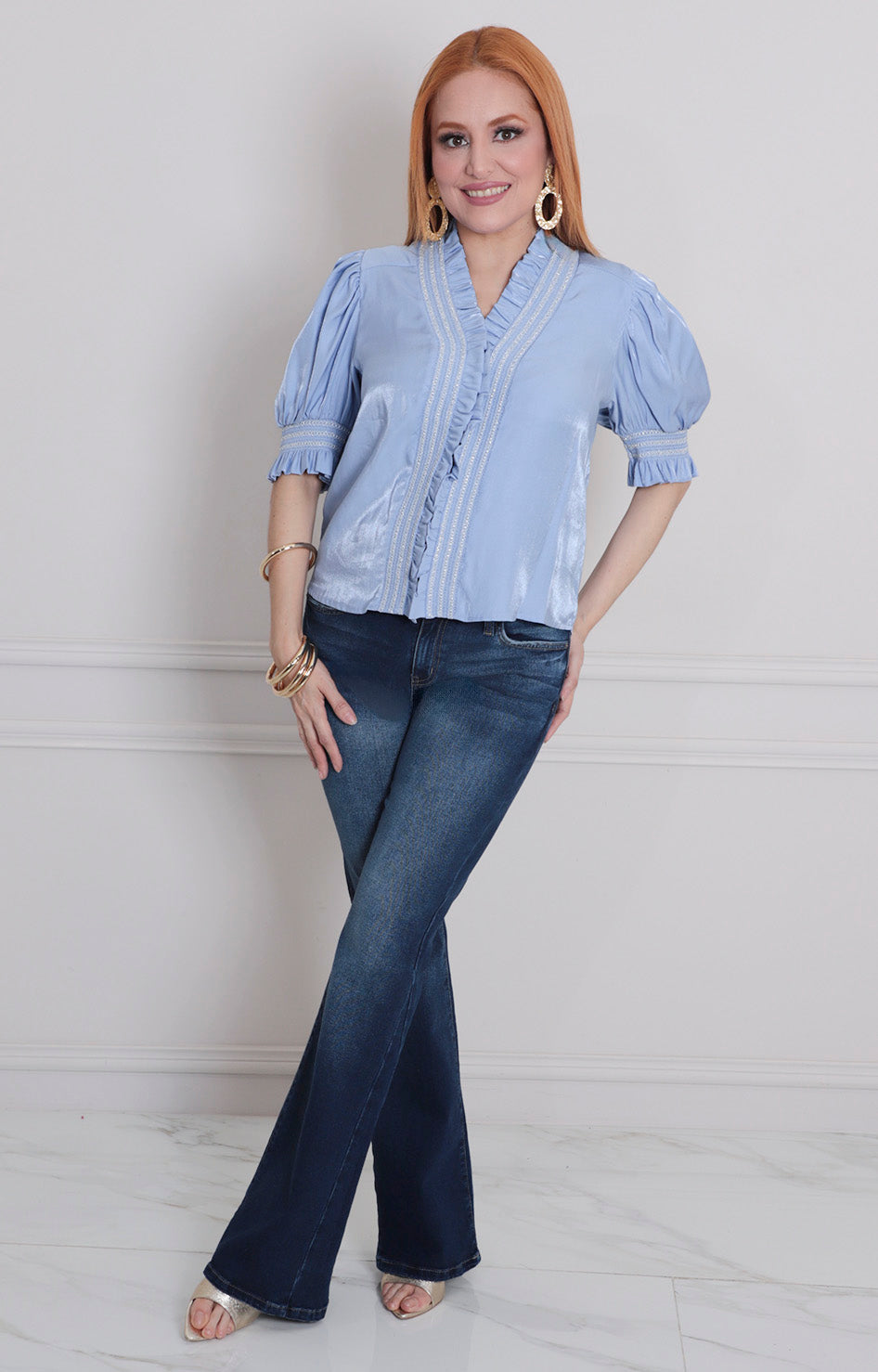 Blusa azul con bordado - BLUSAS REGULAR Boutiquemirel 