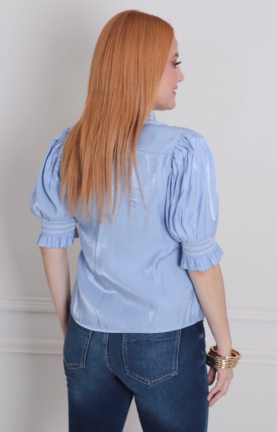 Blusa azul con bordado - BLUSAS REGULAR Boutiquemirel 
