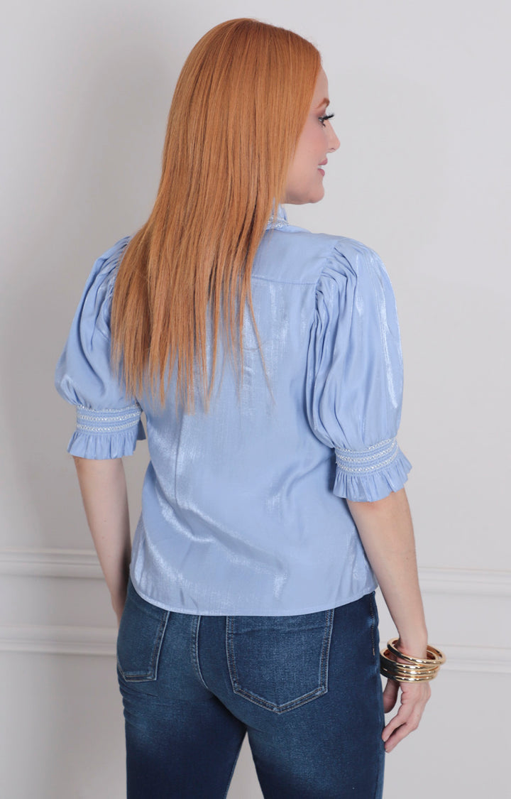 Blusa azul con bordado - BLUSAS REGULAR Boutiquemirel 