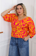 Blusa fucsia estampada