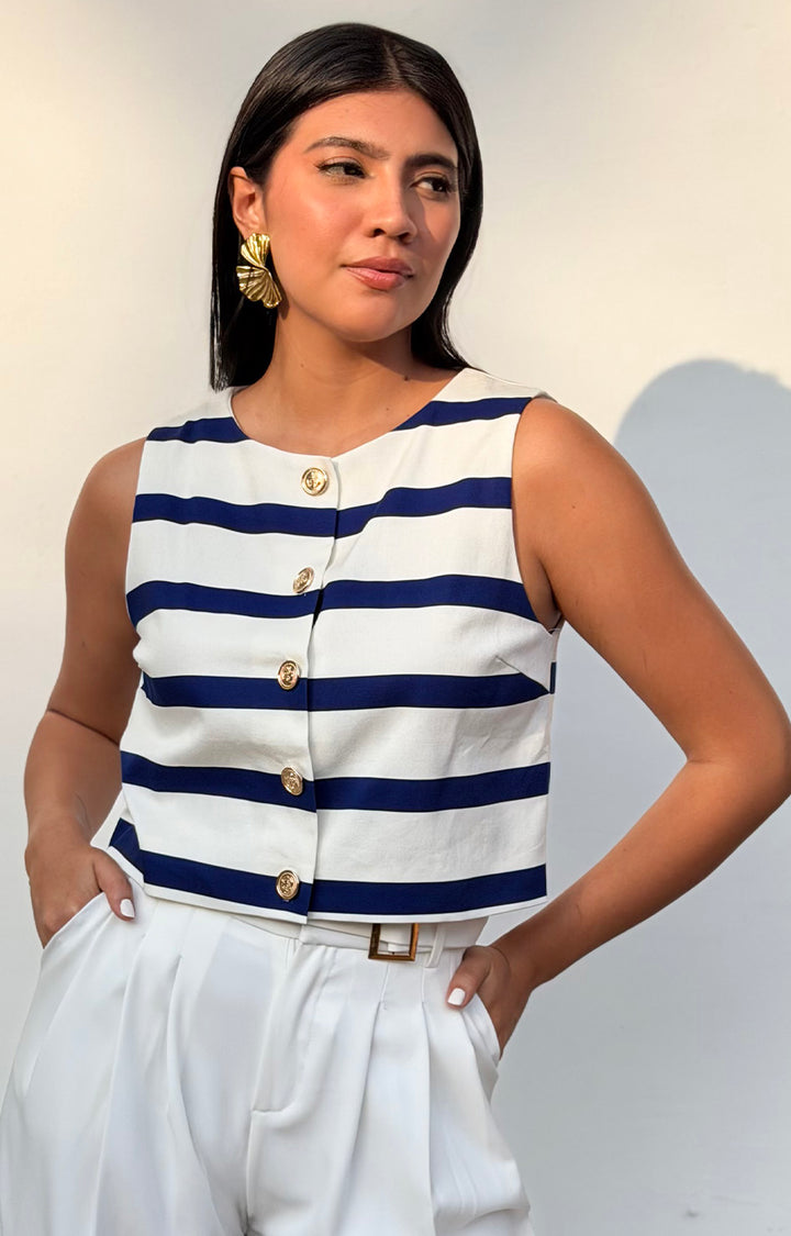 Blusa blanca con estampado a rayas - BLUSAS REGULAR Boutiquemirel 