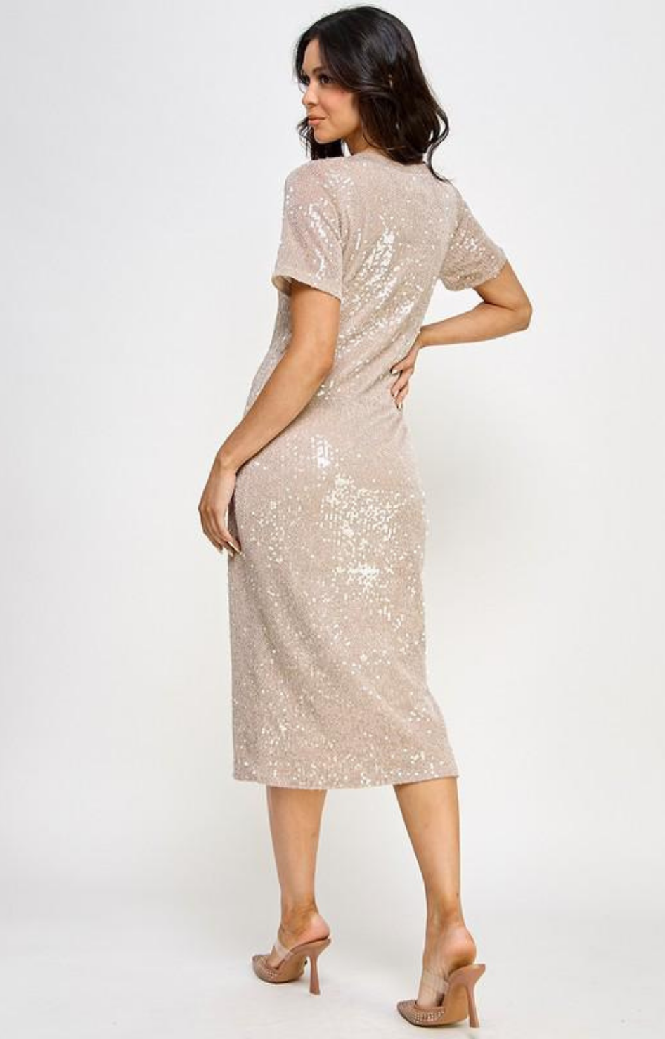 Vestido beige lentejuela - VESTIDO Boutiquemirel 