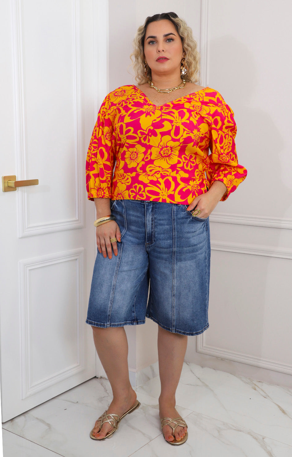 Blusa fucsia estampada
