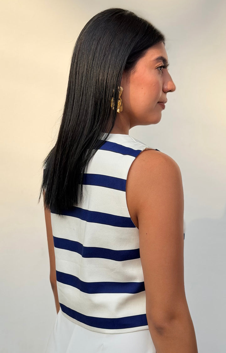 Blusa blanca con estampado a rayas - BLUSAS REGULAR Boutiquemirel 