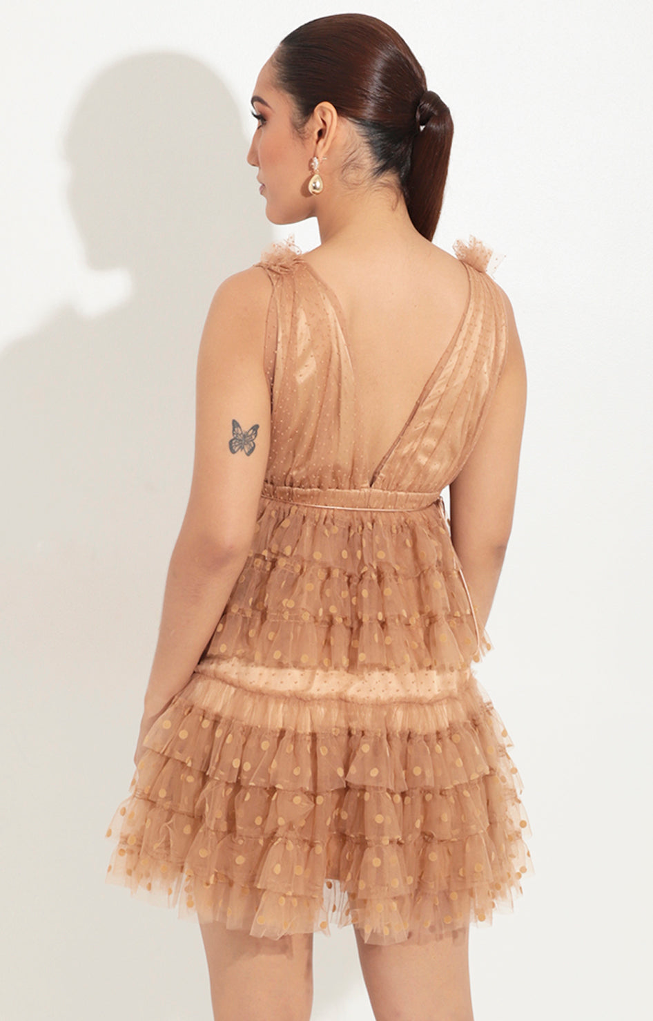 Vestido beige en tull estampado - VESTIDO Boutiquemirel 