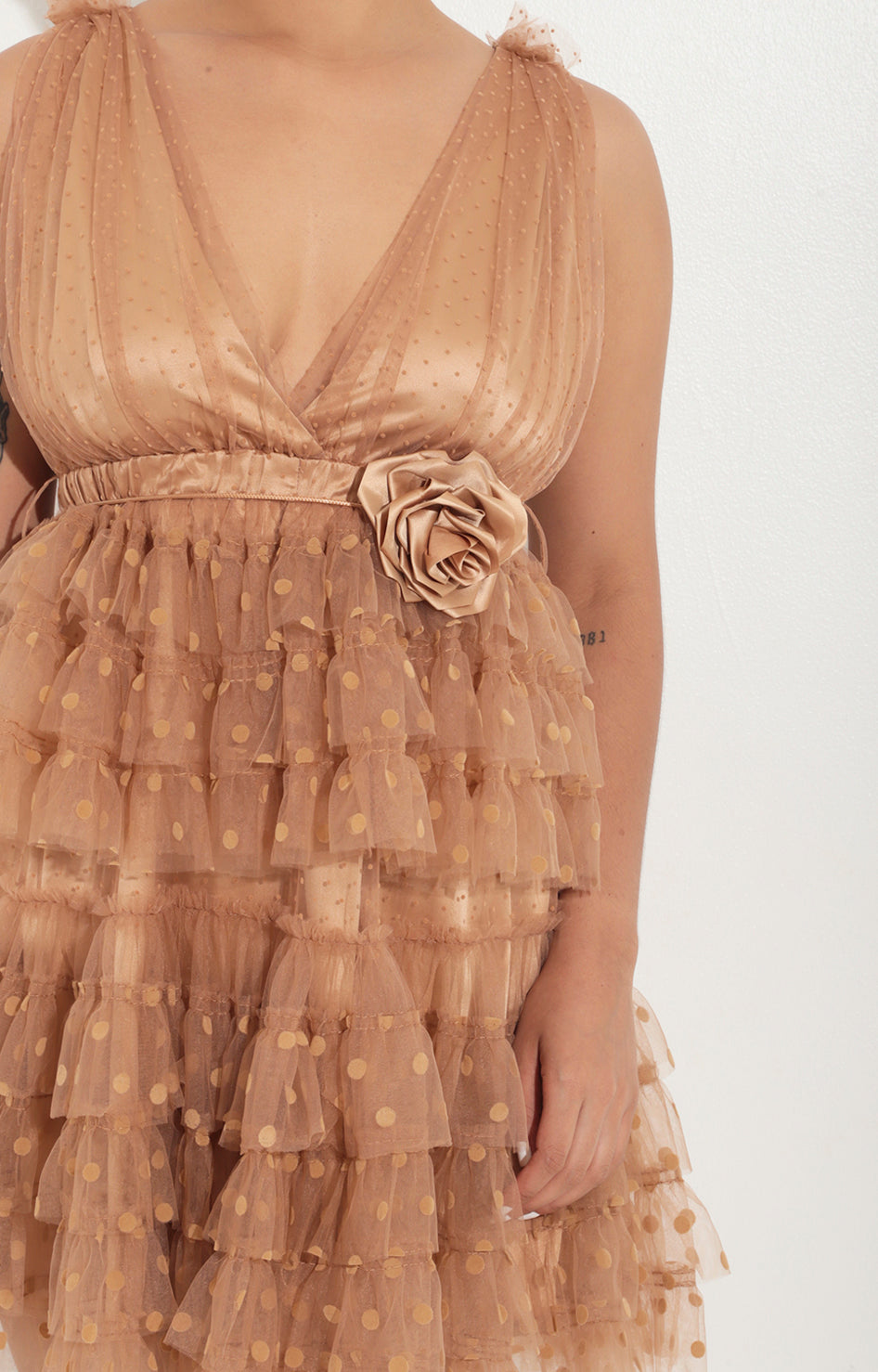 Vestido beige en tull estampado - VESTIDO Boutiquemirel 