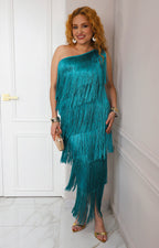Vestido azul con flecos