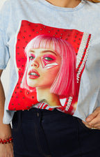 Blusa azul estampada