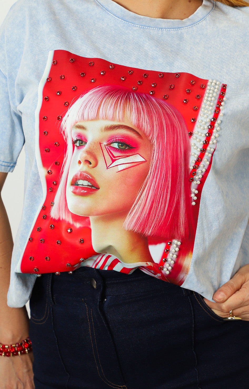 Blusa azul estampada