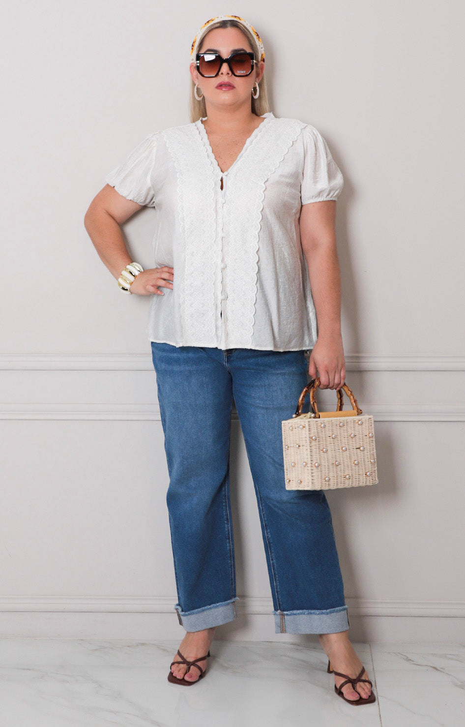 Blusa blanca con bordado - BLUSAS CURVY Boutiquemirel 