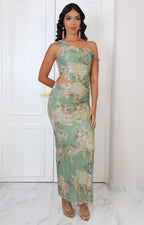 Vestido verde asimètrico