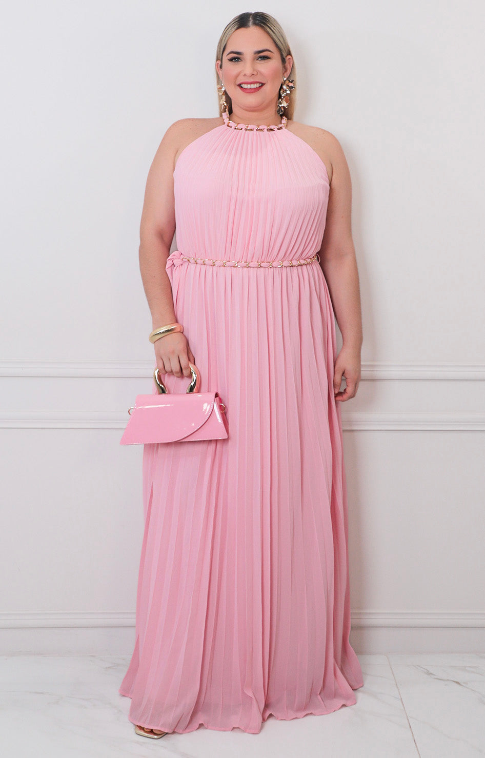 Vestido rosa plisado - VESTIDO LARGO CURVY Boutiquemirel 