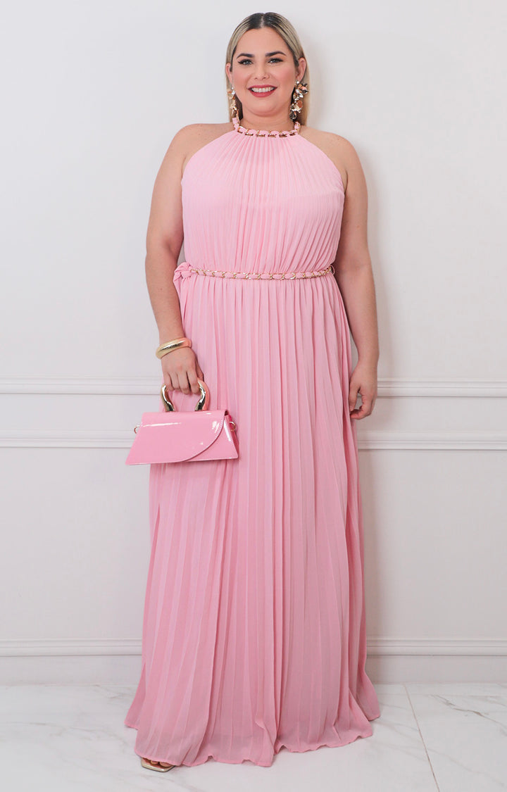 Vestido rosa plisado - VESTIDO LARGO CURVY Boutiquemirel 