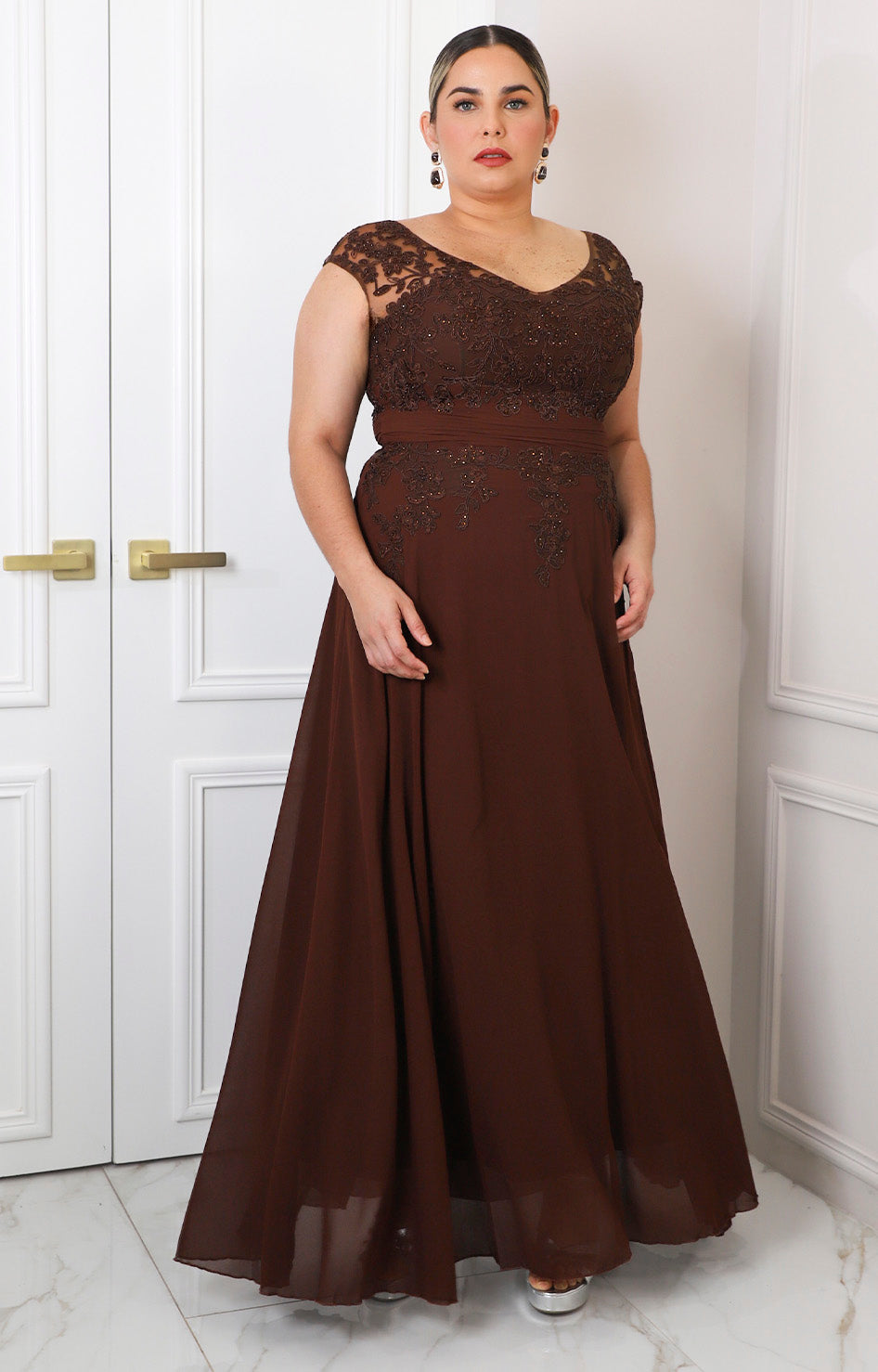 Vestido café largo