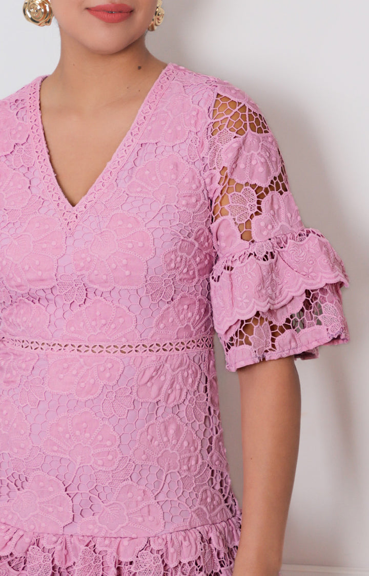 Vestido rosa de guipiur - VESTIDO LARGO REGULAR Boutiquemirel 