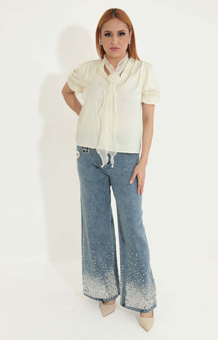 Blusa beige con lazo - BLUSA Boutiquemirel 