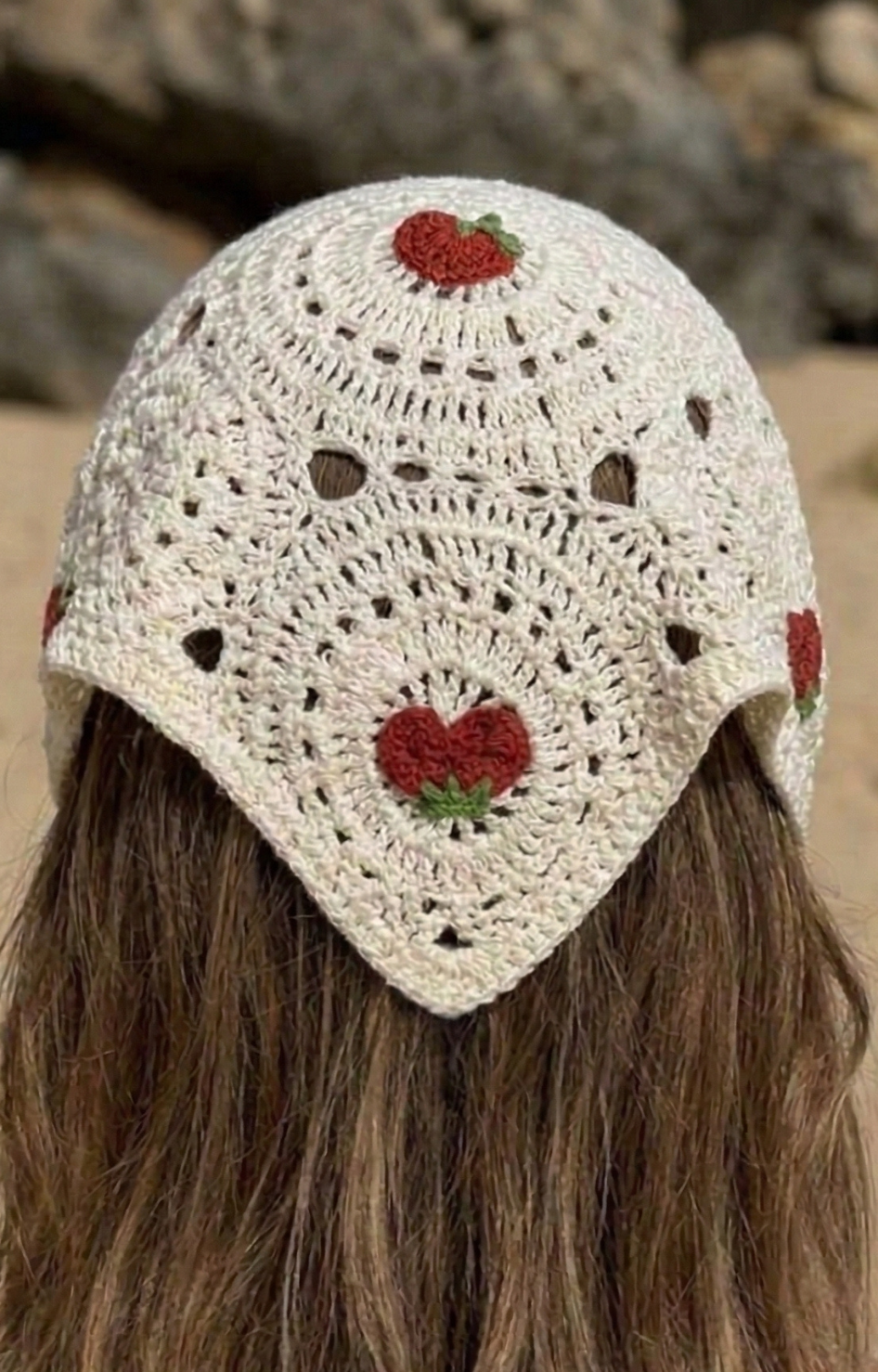 Bandana Crochet Blanca con Fresas - DIADEMAS Boutiquemirel 