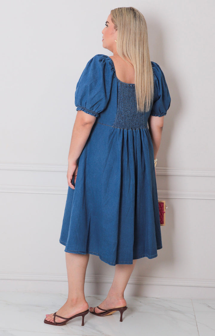 Vestido mangas globo mezclilla - VESTIDO CORTO CURVY Boutiquemirel 