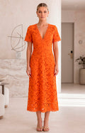 Vestido naranja de guipur - VESTIDO LARGO REGULAR Boutiquemirel 