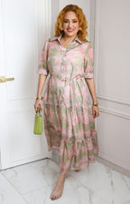 Vestido camisero floral verde