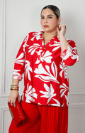 Blusa con estampado floral blanco y botones dorados