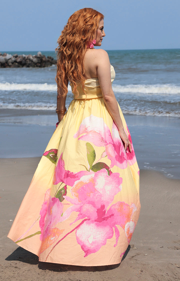 V*2-23*TOMATO*ID23366*AMARILLO ESTAMPADO - VESTIDO LARGO REGULAR Boutiquemirel 