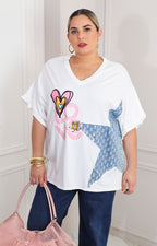 Blusa blanca con estrella denim