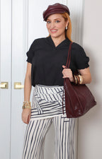 Blusa escote en V con mangas fruncidas