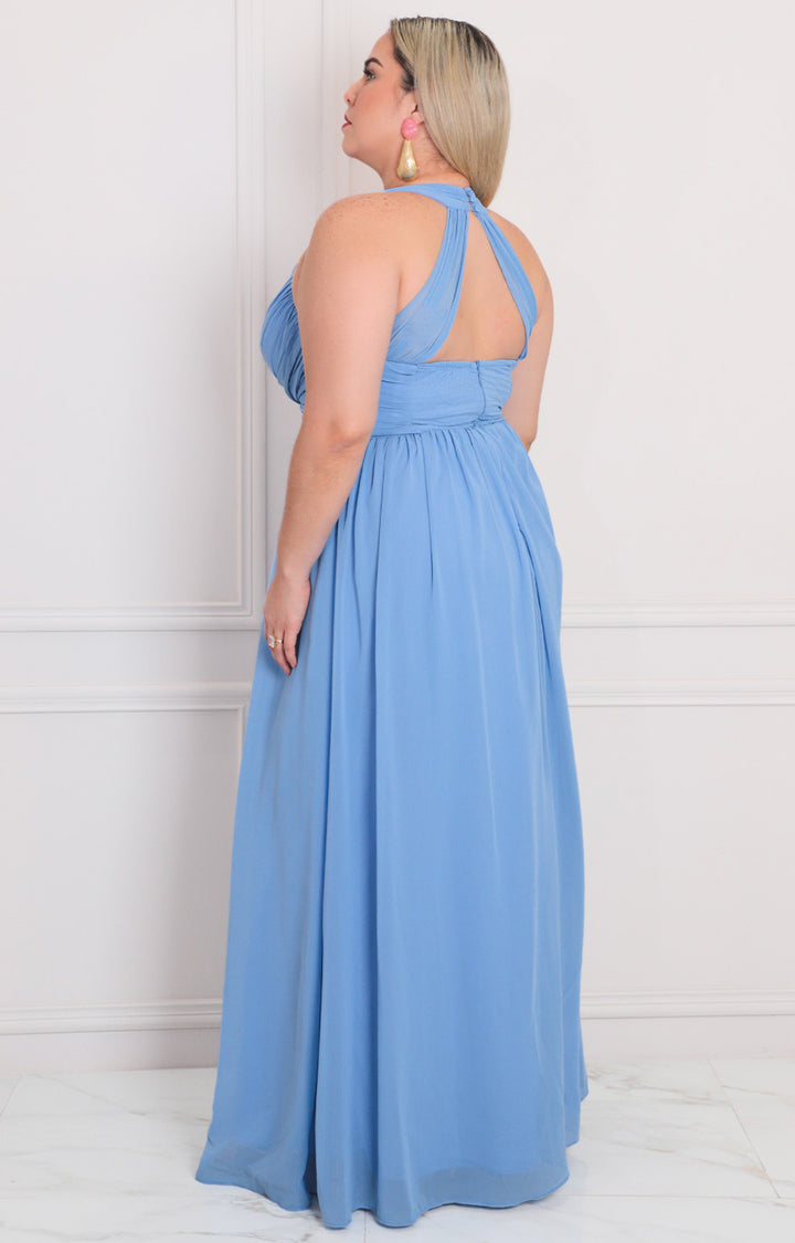 Vestido azul halter - VESTIDO LARGO CURVY Boutiquemirel 