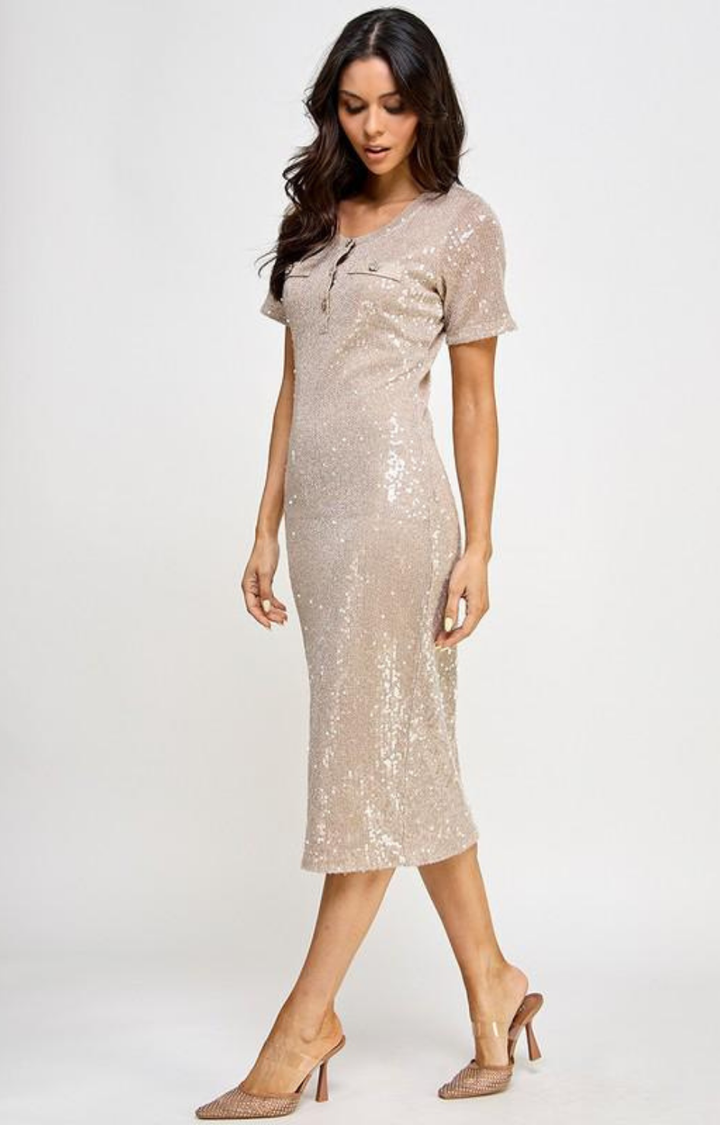 Vestido beige lentejuela