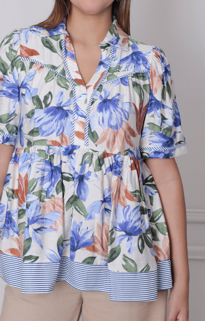 Blusa azul estampada - BLUSAS REGULAR Boutiquemirel 