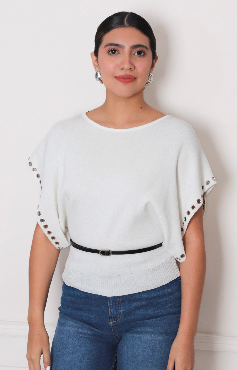 Blusa blanca con cinturon - BLUSAS REGULAR Boutiquemirel 
