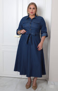 Vestido camisero corto curvy azul mezclilla con cinturón Boutiquemirel