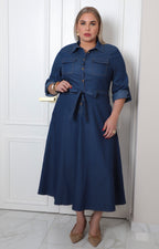 Vestido camisero corto curvy azul mezclilla con cinturón Boutiquemirel
