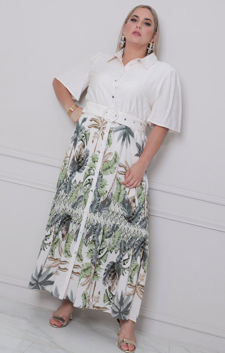 Vestido beige estampado con cinturòn - VESTIDO CORTO CURVY Boutiquemirel 