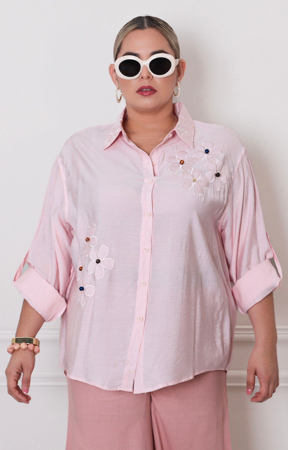 Blusa beige con manga larga - BLUSAS CURVY Boutiquemirel 