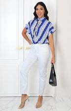 Blusa azul estampada