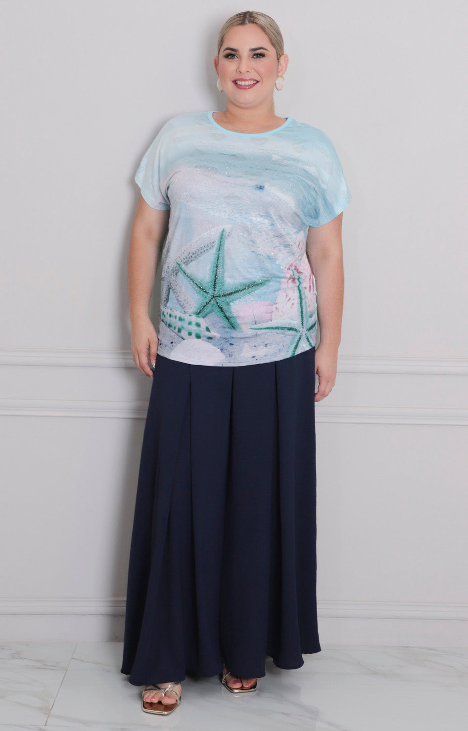 Blusa azul estampada - BLUSA CURVY Boutiquemirel 