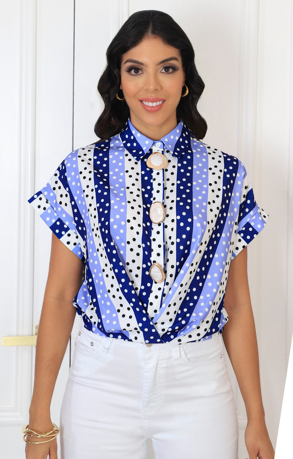 Blusa azul estampada