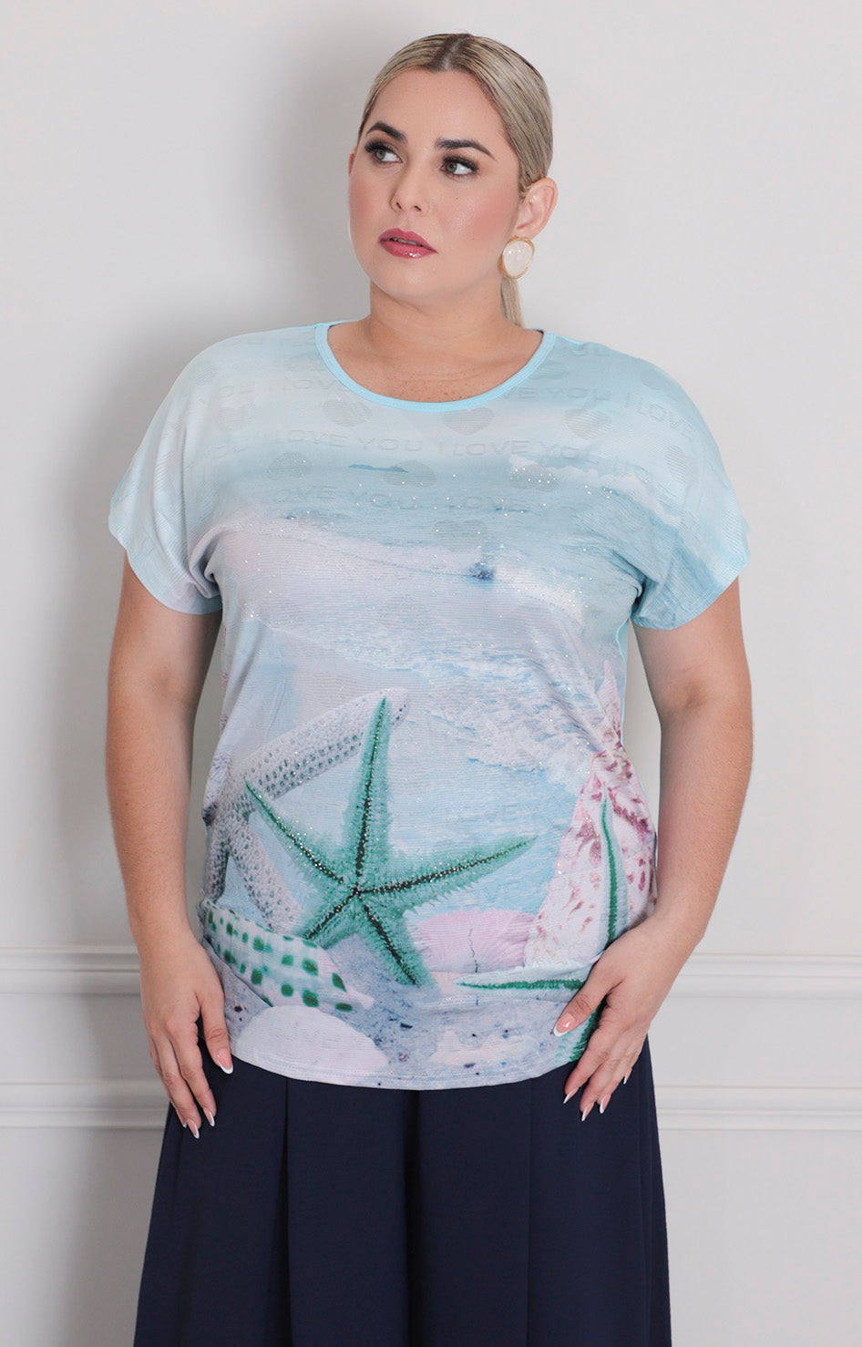Blusa azul estampada - BLUSA CURVY Boutiquemirel 